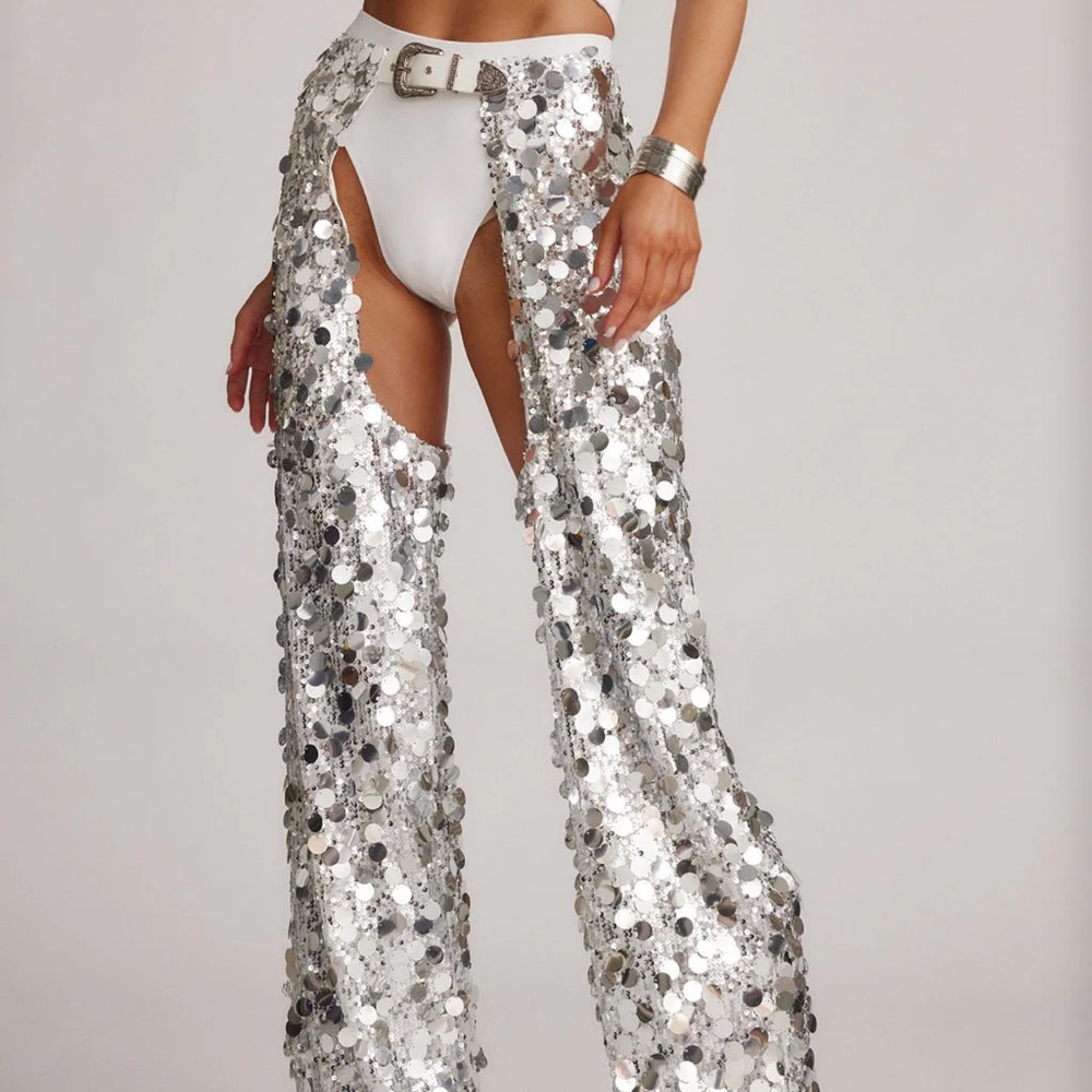 Chaps Sequin Silver Women's Pants